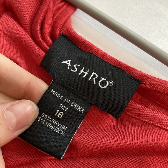 Ashro Women's Red Draped Jersey Maxi Dress Size 18 Batwing Sleeves Boho Flowy - Picture 5 of 11